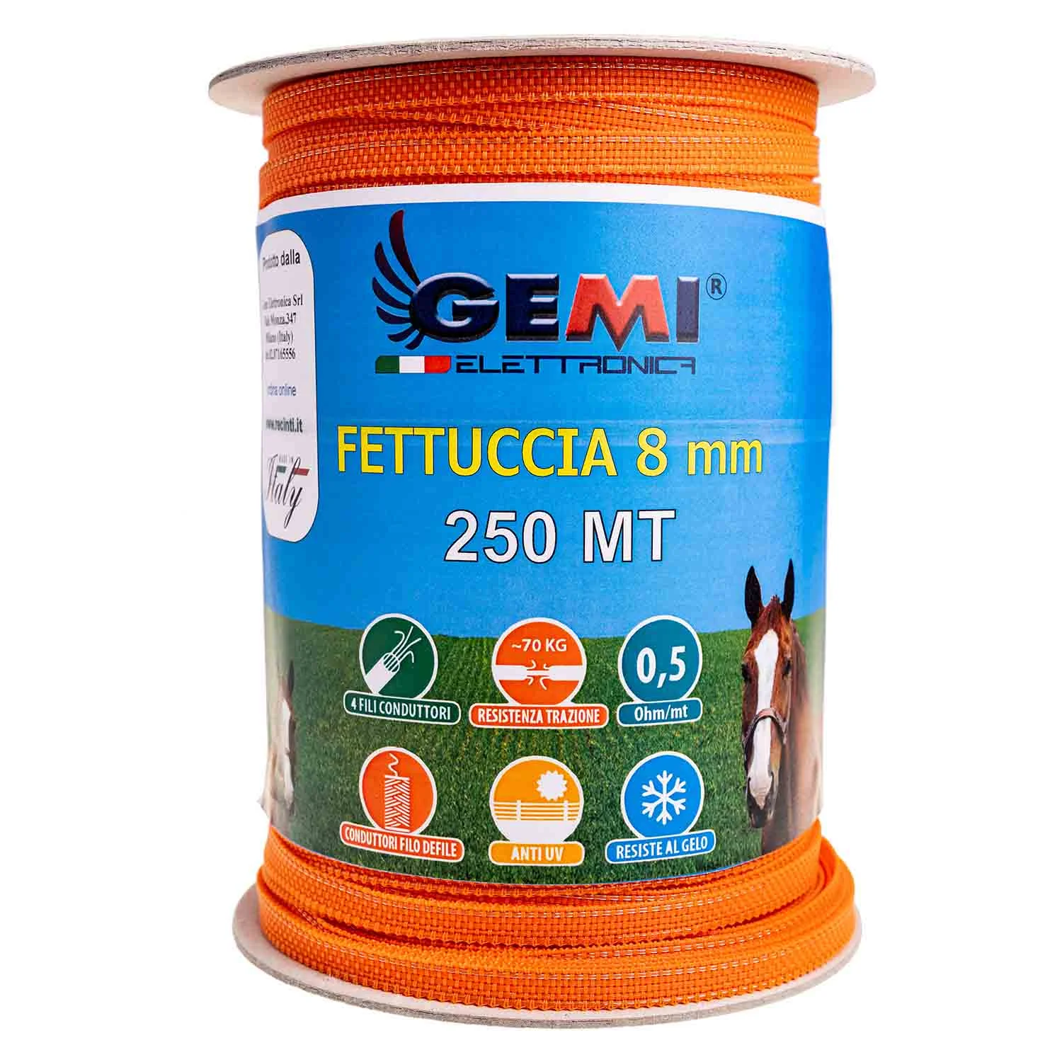 Polytape Elhegn 400 mt 8 mm Heste, Køer, Får, Svin, Kyllinger Gemi Elettronica