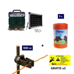 Elhegn komplet sæt med solpanel: 12V spændingsgiver og 500m 6mm² ledning til elektrisk hegn